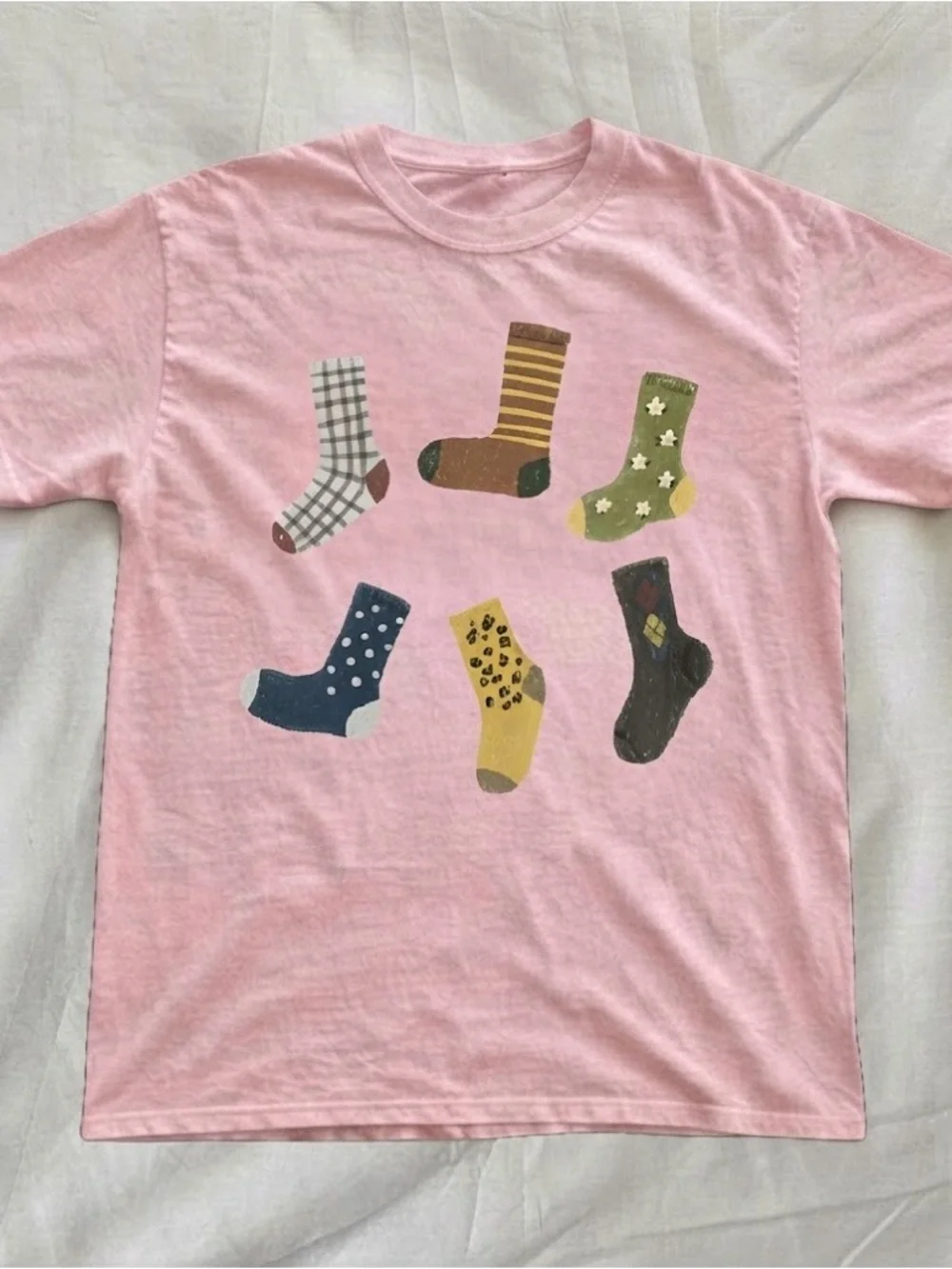 Gildan Pink Short Sleeve Tee with Colorful Socks Graphic